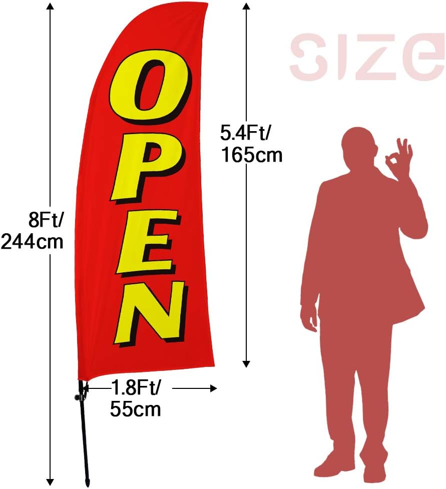 QSUM Open Feather Flag,8FT Open Advertising Swooper Flag with Pole Kit, Ground Spike, Open Signs for Businesses and Storefronts - Image 3