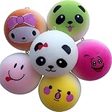 Random 4PCS 7CM Kawaii Soft Smiling Face Round Bread Bun Squishy Toys Cellphone Charms Bag Straps Pendants