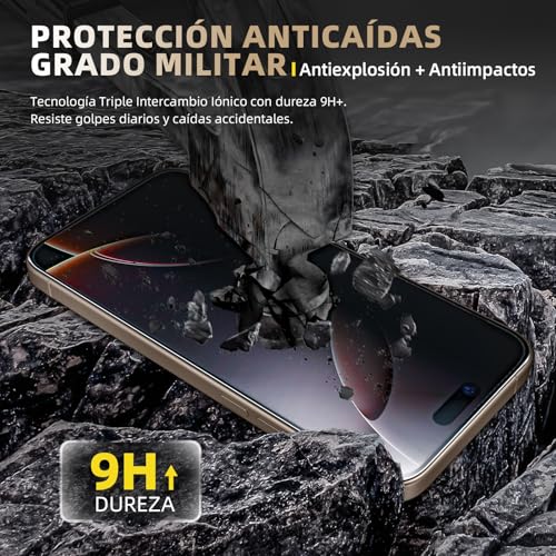Película protectora de pantalla de vidrio 9h + de 3 piezas para iPhone, vidrio templado súper duro [resistente a la rotura de grado militar] con herramientas de instalación fáciles actualizadas (16pro max)
