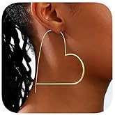 Gold Heart Hoop Earrings, Large Statement Hoops, Fashion Jewelry for Women