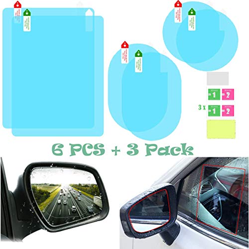 6PCS 3 Sizes Car Mirror Nano Film for Rear-View Mirror & Side Window, Anti-Fog Anti-Glare Anti-Scratch Anti-Mist Anti-rainwater HD Mirror Window Film Clear Protective Sticker for Safe Driving