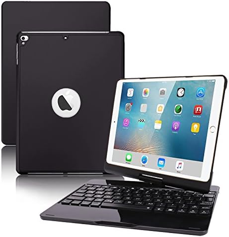 Keyboard Case for 2018/2017 New iPad 9.7/iPad Pro 9.7/iPad Air VANKY 7 Color Backlit Wireless Bluetooth keyboard Folio Smart 360 Rotate Stand,Back Hard Folio Cover,Aluminium Alloy(Black)