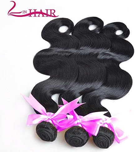 Lin Hair 100% Brazilian Remy Human Hair Extensions BODY WAVE 3-Pack (10" 12" 14") Bundle, 300g Total (100g each), Natural Black #1b