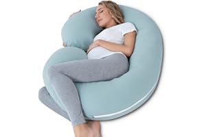 INSEN Pregnancy Pillows for Sleeping, Maternity Pillow with Cooling Cotton Cover, C Shaped for Pregnant Side Sleeping (Green Jersey)