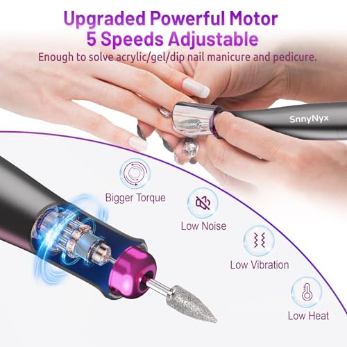 SnnyNyx Cordless Electric Nail Drill 35000 RPM, Professional Portable Nail File for Acrylic Nails & Gel Polish Removal, Low Vibration & Heat E-file with 11 Drill Bits, Salon-Quality Manicure Pedicure Kit (Matte Gray)