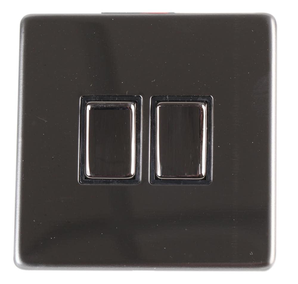 PRO ELEC PELB1141 Screwless Light Switch, 2 Gang, 2 Way, 10AX, Black Nickel