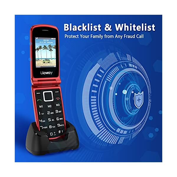 Uleway-Big-Button-Mobile-Phone-for-Elderly-Unlocked-Senior-Mobile-Phone-Easy-to-Use-Pay-as-You-Go-Flip-Phone-with-SOS-Emergency-Button-Charging-Cradle-24-177-Dual-Screen-Red Uleway Big Button Mobile Phone, Senior Unlocked Mobile Phone with Dock and 1000mAh Battery