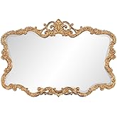 Howard Elliott Collection Antiqued Talida Gold Ornate Mirror for Wall, Large Focal Point Rectangular Bedroom Living Room & Va
