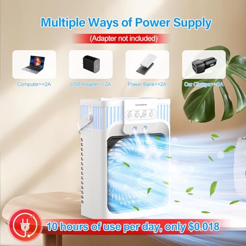 Portable Air Conditioners, 4 in 1 1200ML Personal Air Conditioner, Evaporative Air Cooler Fan with Remote, 7 RGB Light Modes, 3 Speeds & 2-8H Timer for Bedroom,Car,Nightstand, Office, Dorm, RV