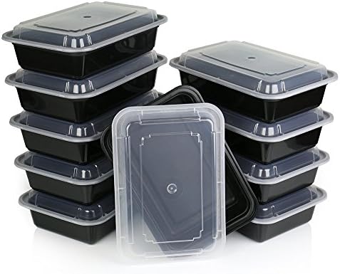 Reusable Microwaveable Food Storage Containers - Pack of 10 Stackable Bento Lunch Boxes with Lids, Freezer and Dishwasher Safe - 1 Compartment, 38oz - Black -By Homeryware