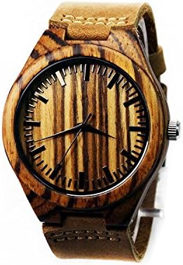 Zebra Wooden Casing Japan MOVT Quartz Watch Men's Dress Wristwatch Leather Strap