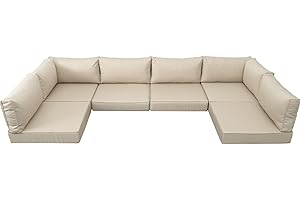 Valita Outdoor Furniture Replacement Cushions, Fits 6-seat Sectional Rattan Conversation Set, 14-Piece Patio Water-Resistant Replacement Sofa Cushions, Liner&Cover (Khaki)