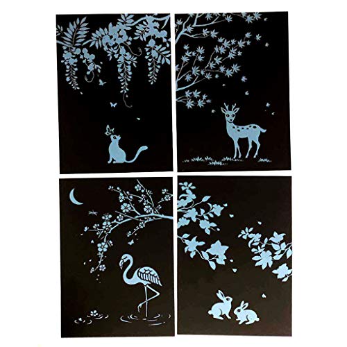 Eraimp Scratch Art Paper, Magic Color Scratch Art Painting, DIY Arts & Crafts, Rainbow Scratchboard Postcards for Kids and Adults with Drawing Stick
