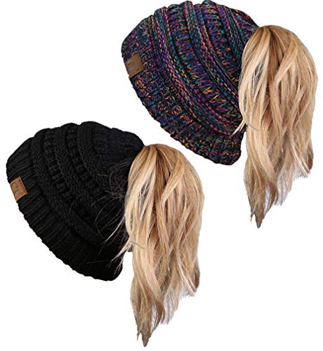 BT-6800-2-620608-20a06 Beanie Tail Bundle - Kaleidoscope & Solid Black (2 Pack)