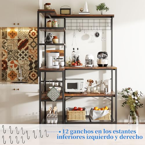 SIMPLE ESPACIO Alacenas para Cocina,Muebles para Cocina,Alacena,Estante para Cocina con Regleta,Rejilla Paras Pan Multifuncional con 12 Ganchos,Adecuada Paras Cocinas Sala Des Estar（Retro）
