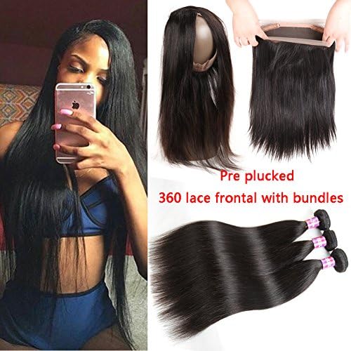 360 Lace Frontal Closure With Bundles 8A Brazilian Straight Virgin Hair With Closure Human Hair Bundle With 360 Lace Frontal Closure (12 12 12+10 closure)