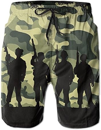MYKJ Camouflage Soldier Military Summer Casual Breathable Cargo Shorts Swim Trunks Drawstring Striped Side Pockets