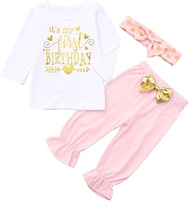 Mitlfuny Primavera Verano Conjunto de Ropa Bebé Niña Carta Impresión Camisetas de Manga Larga Recién Nacido Niños Camisas Tops + Arco Pantalones + Diadema Set de cumpleaños 0-24 Meses: Amazon.es: Ropa y accesorios