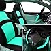 CAR PASS Rainbow Cool Universal Fit Two Front 3D Air Mesh Car Seat Cover with Steering Wheel & Blet Cover-Airbag Compatible (Bucket Front Seats only, Black-Mint)