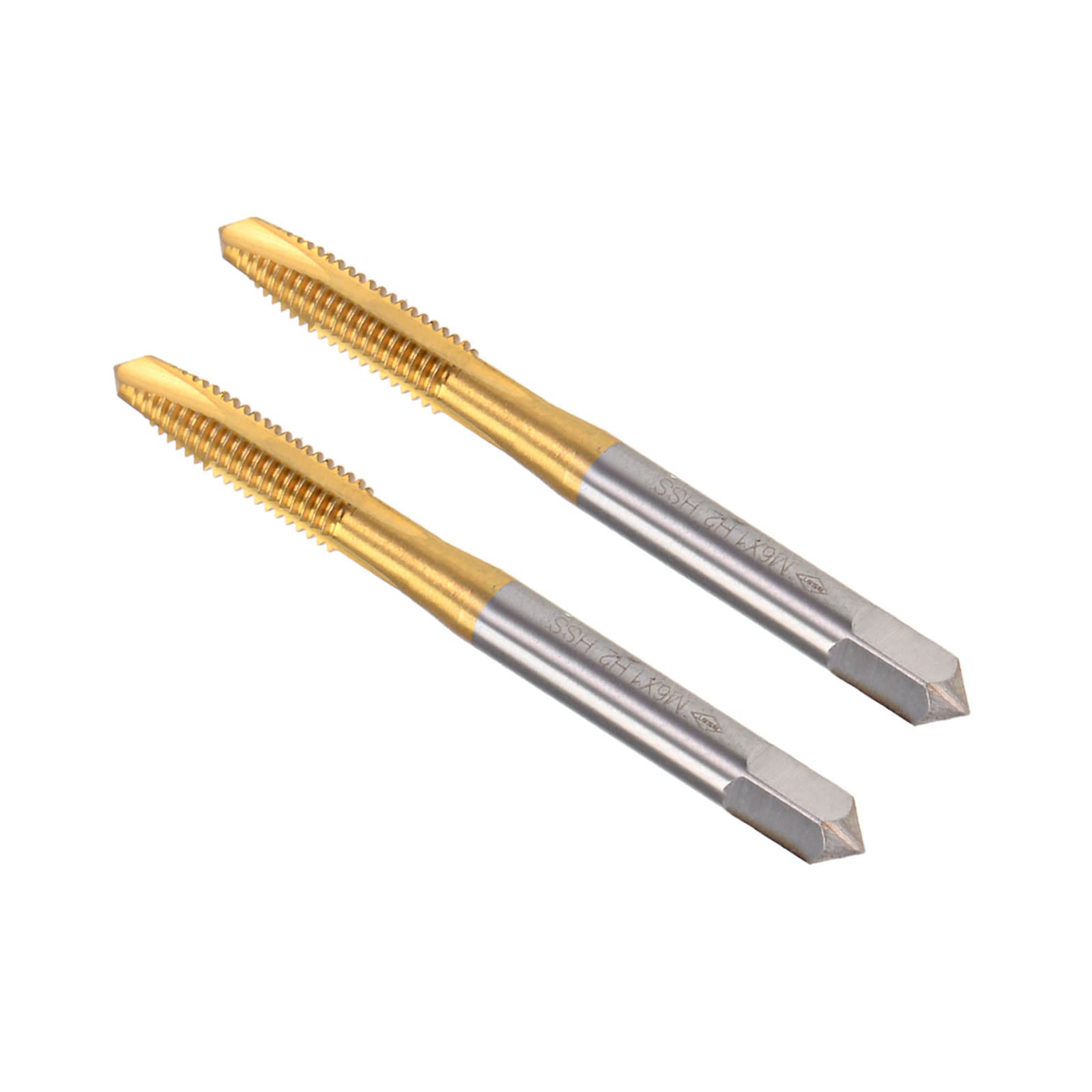 CoCud Spiral Point Taps, Metric M6 x 1 Thread, Titanium Coated High Speed Steel 6542 Screw Milling Threading Tap - (Applications: for Tapping Drilling Machine), 2-Pieces