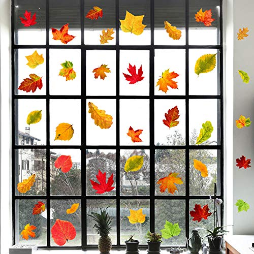 IARTTOP Thanksgiving Maple Leaf Wall Decal (48pcs), Watercolor Autumn Leaves Sticker for Window Clings Living Room Decor Fall Decals Party Decoration