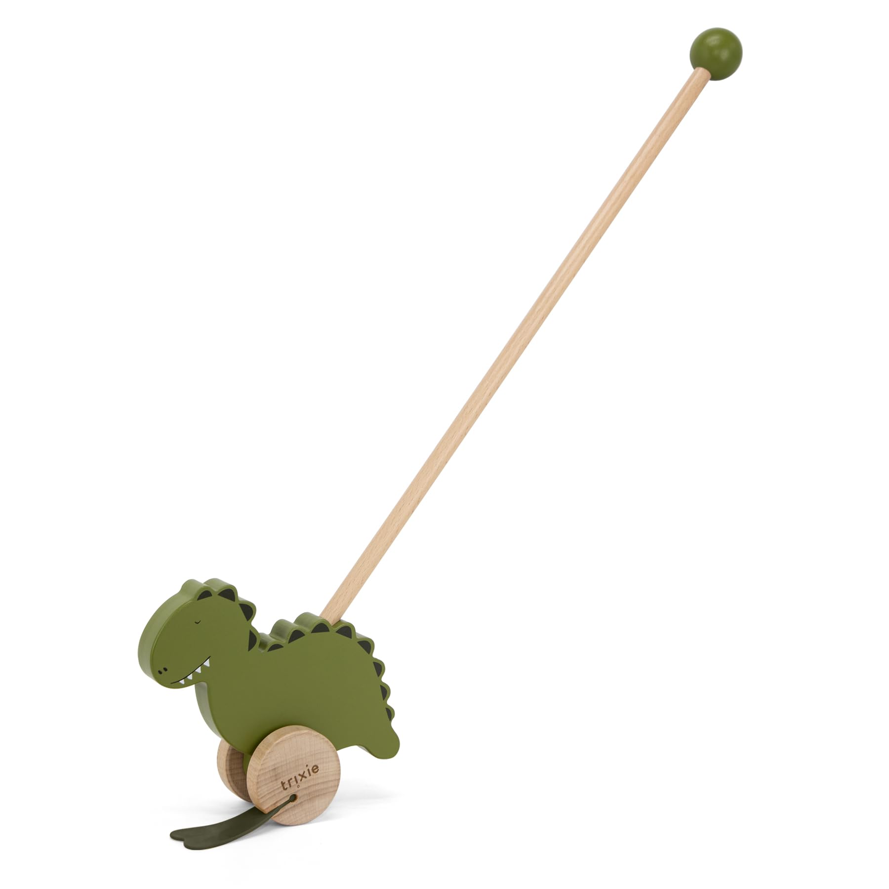 Trixie Wooden Push-Along Toy Mr. Dino - FSC Certified Wood - Durable Wooden Push Toy - Encourages Motor Skills Development