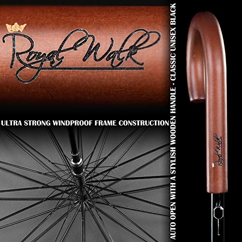 Royal Walk Groà XXL 54 inch Automatik Reise Golf Regenschirm für Damen und Herren Sturmfest Windsicher Leicht Klassisch für 2 Personen Holzgriff Wasserabweisend 16 Rippen Unisex 120cm (Schwarz) – Bild 4