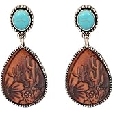 ANGLEQUEEN Gold/Silver Western Earrings for Women Turquoise Earrings Vintage Oval Dangle Drop Earring Bohemian Western Cowboy Stud Earring Country Concert Rodeo Outfits Jewelry Gift