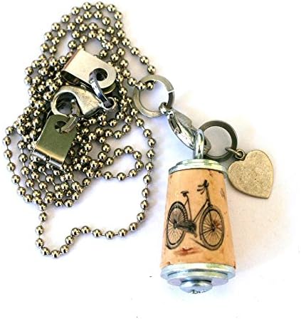 BIKE Cork Necklace - Test Tube and Wood Cube - Choice of Chain Length - Any Initial Stamped on Charm