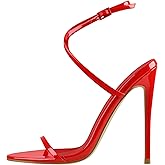 onlymakerheels Strappy High Stiletto Heels, Ankle Strap Buckle Heeled Womens Sandals, Sexy Comfort Open Round Toe Heels for Daily Party Dress