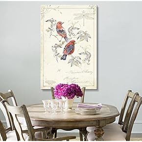 Canvas Wall Art - Vintage Style Birds on Tree Branch Floral Background - Giclee Print Gallery Wrap Modern Home Art Ready to Hang - 12x18 inches