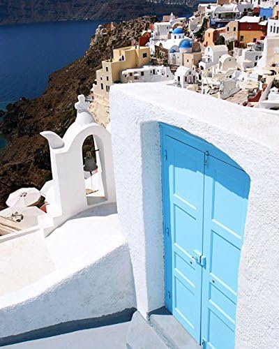 Santorini Greece Print - Greek Islands Travel Photography - Turquoise Door of Santorini