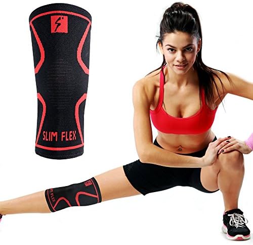 Slim Flex Knee Compression Sleeve (Single) by Slim Outfitters for Running, Jogging, Sports, Crossfit, Joint Pain Relief, Injury Recovery - Small