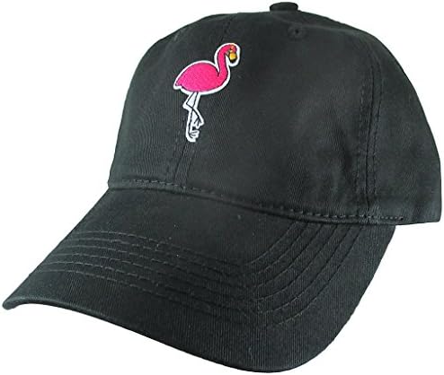 Flamingo Dad Hat, Black Baseball Cap, Embroidered Patch