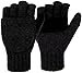 Korlon Winter Wool Knitted Convertible Fingerless Gloves with Mitten Cover Black One Size