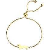 TEAMER Cute Dachshund Bracelet Resizable Dachshund Box Chain Bracelet Stainless Steel Dachshund Lover Pet Animal Jewelry For Women