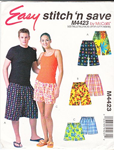McCall's Sewing Pattern 4423 Misses Mens Hip Size 32 1/2-40" Easy Boxer Shorts Three Lengths
