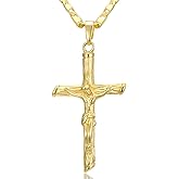 RYHIX 14K Gold Cross Necklace for Women Men 14K Gold Crucifix Pendant Chain Jesus Cross Necklace Religious Jewelry Christian Gift