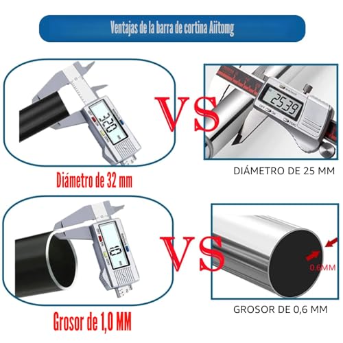 Telescopic Extendable Shower Curtain Rod, No Drilling, Extra Length for Good Hold, Telescopic Rod for Bathroom, Bedroom, White (190-360cm, Diameter 32mm)