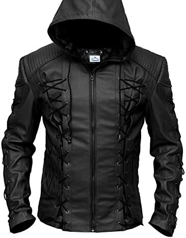 VearFit Stephen Amell Green Arrow Roy Harper Mens Faux Leather Jacket Superhero
