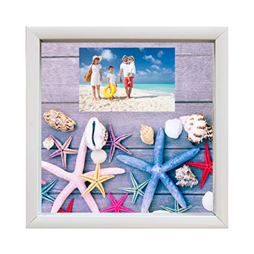 12x12" White Display Shadow Box Frame with 8 Push Pins and a Linen Background - Ready To Hang Shadowbox Picture - Easy to Use - Box Display, Baby, Sports Uniforms, Military Medals, Pins, Wedding. - Thumbnail 3