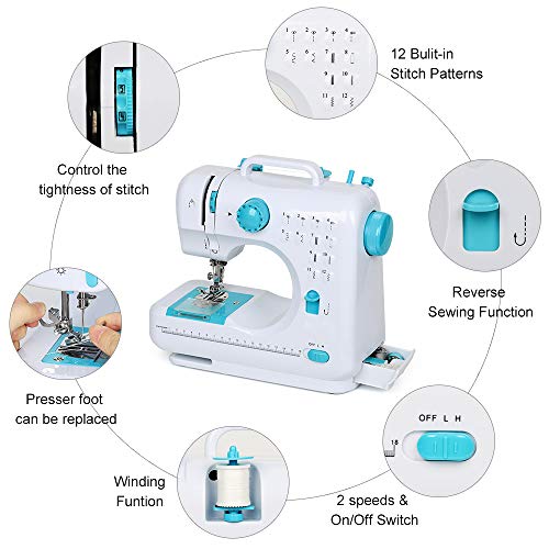 NEX-Portable-Sewing-Machine-Double-Speeds-for-Beginner-Art-Craft-12-Stitches-Blue