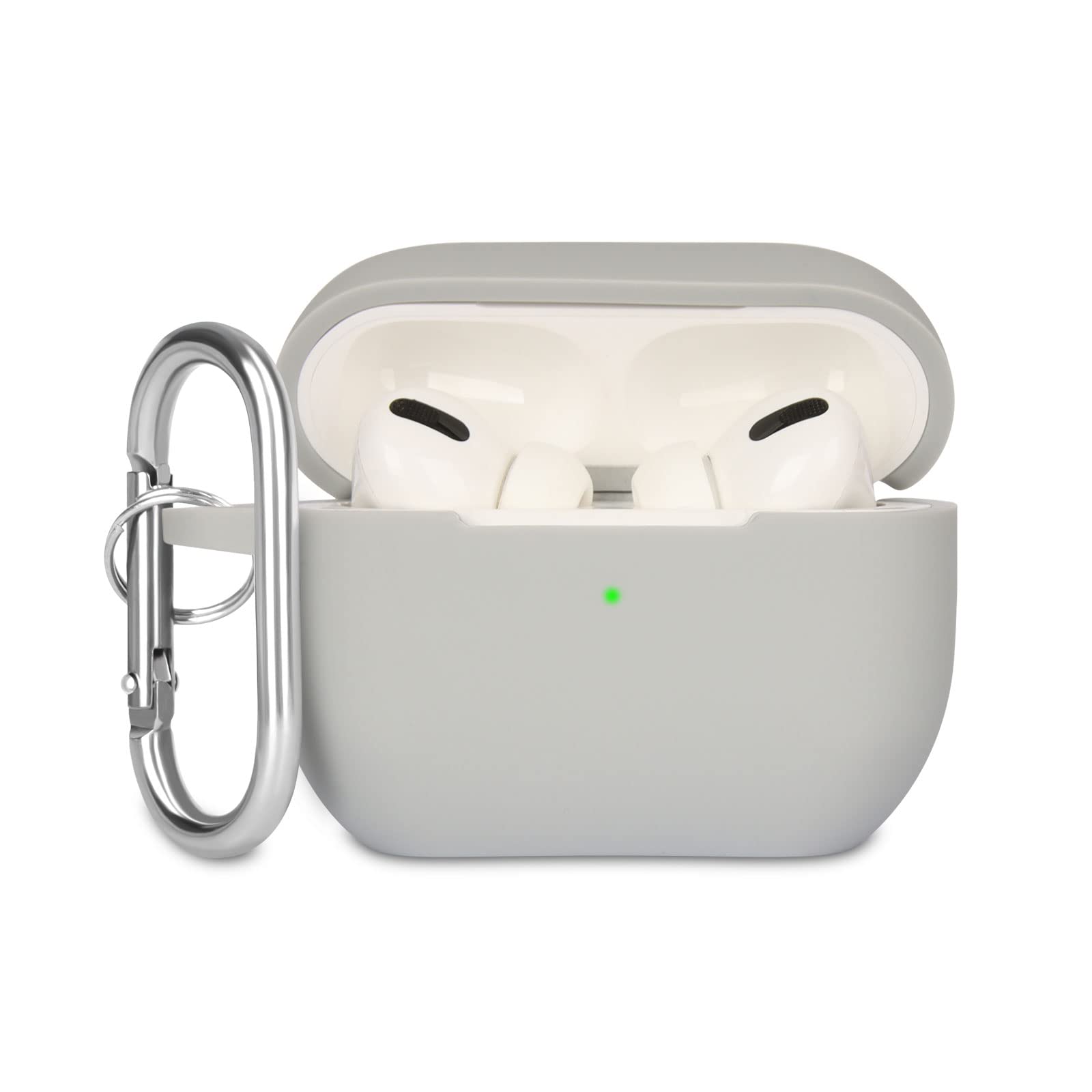 KOKOKA Case Cover Compatible with Airpods Pro, Soft Silicone Skin Case Cover Shock-Absorbing Protective Case for Airpods Pro 2019 with Carabiner, Front LED Visible, Grey — image 1