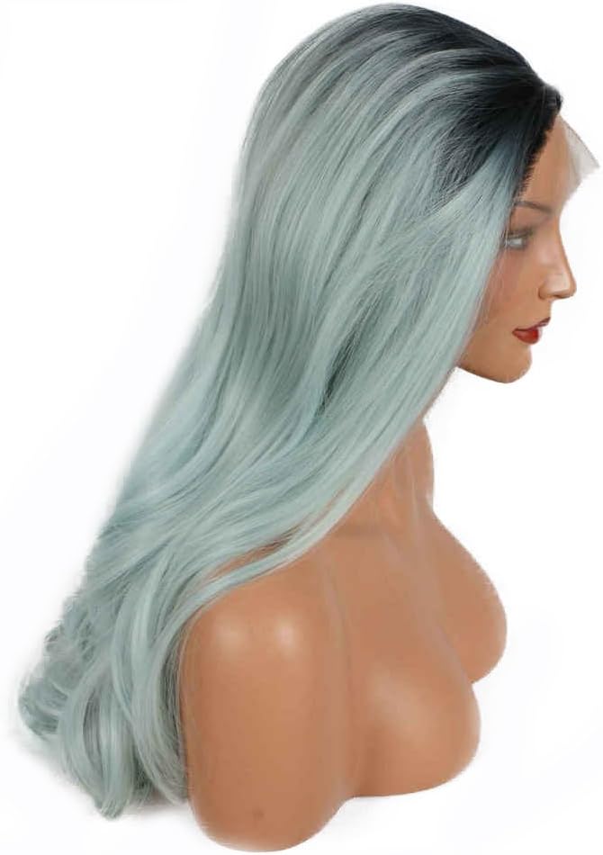 Pre Plucked Hairline Long Wig Body Wave Heat Resistant Fiber Natural Colors Synthetic Lace Front Wigs for Women Natural Looking Replacement Wig Daily Cosplay Party Drag Queen 24" (Pastel Blue Ombre) - Image 4