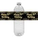 Black and Gold 75th Birthday Party Water Bottle Labels - 24 Stickers primary