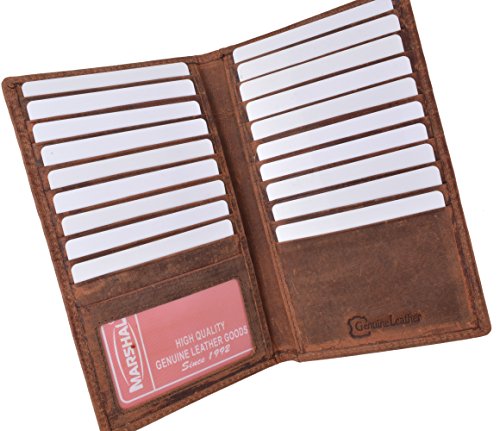 Marshal Bifold Leather RFID Blocking Wallet For Men & Women | Genuine Leather Holder With 19 Slots, 2 Bill Compartments & ID Window | For Credit/Debit Cards, Money & More (Vintage)