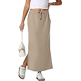 Gumipy Maxi Skirts for Women High Waisted Drawstring Long Skirts Fall Fashion Side Slit Skirt Casual Athletic Sweat Skirt