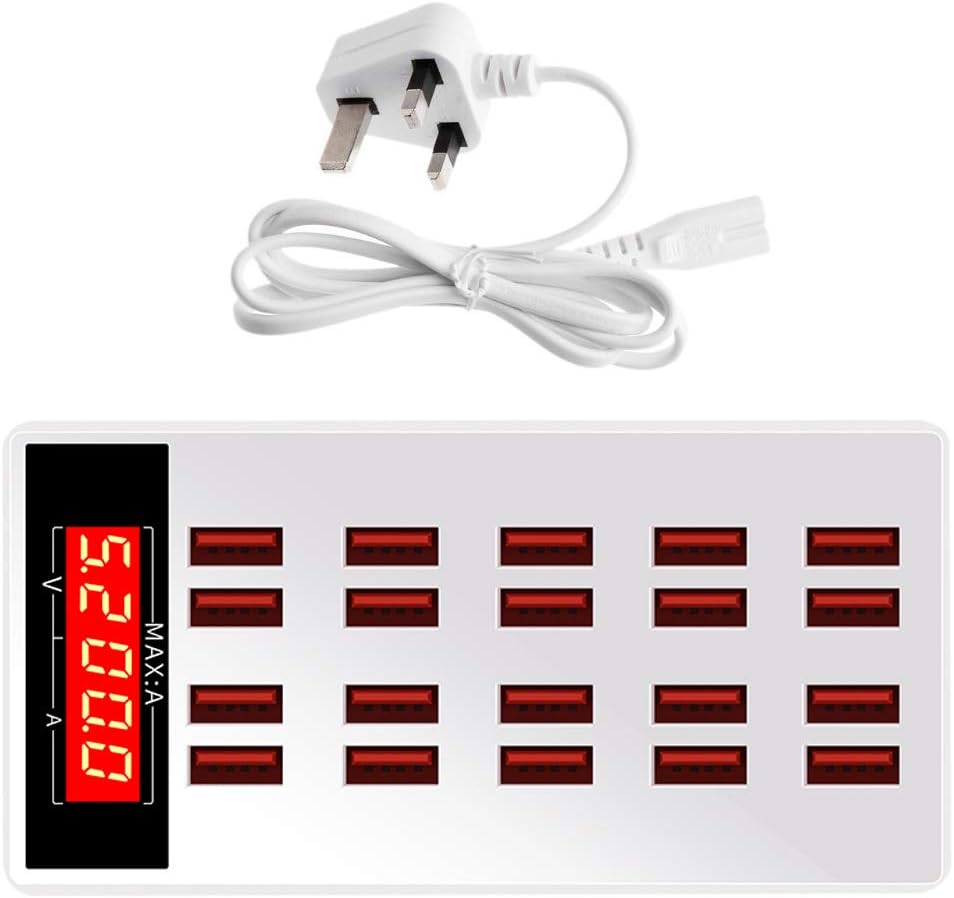 Oyrcvweuy 20-Ports 100W USB Hub Mobile Phone Charger With LED Display Power Adapter Charging Dock Station Compatible With Smart Phone Tablet