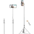 ATUMTEK 62" Selfie Stick Tripod, Extendable Aluminum Tripod with Rechargeable Bluetooth Remote, Compatible with iPhone and Android Smartphones, Perfect for Travel, Vlog, Video and Photo, White