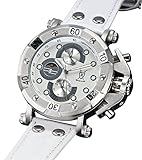 Konigswerk Men's Watch White Genuine Leather White Dial Multifunction Day Date Sun Moon AQ101130G